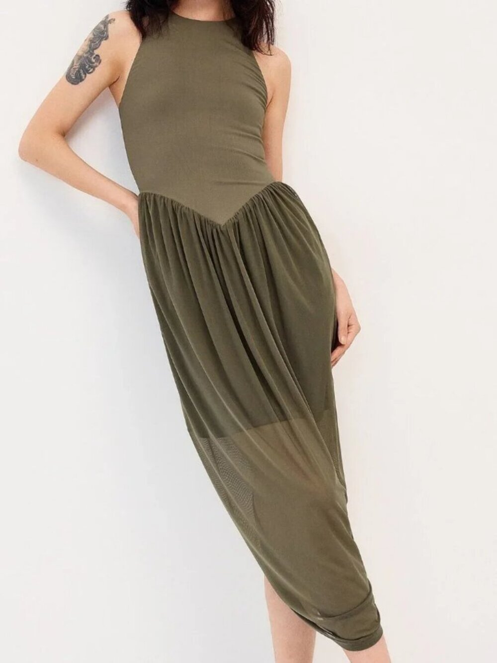 NWT Dual-material balloon maxi dress
